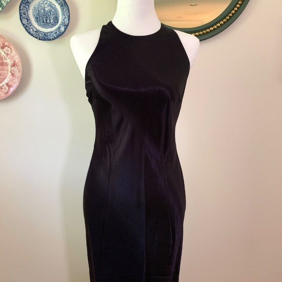 Vintage 90s Racerback Halter Deep Eggplant Purple Bias Satin Dress Gown 2 - Picture 7 of 10